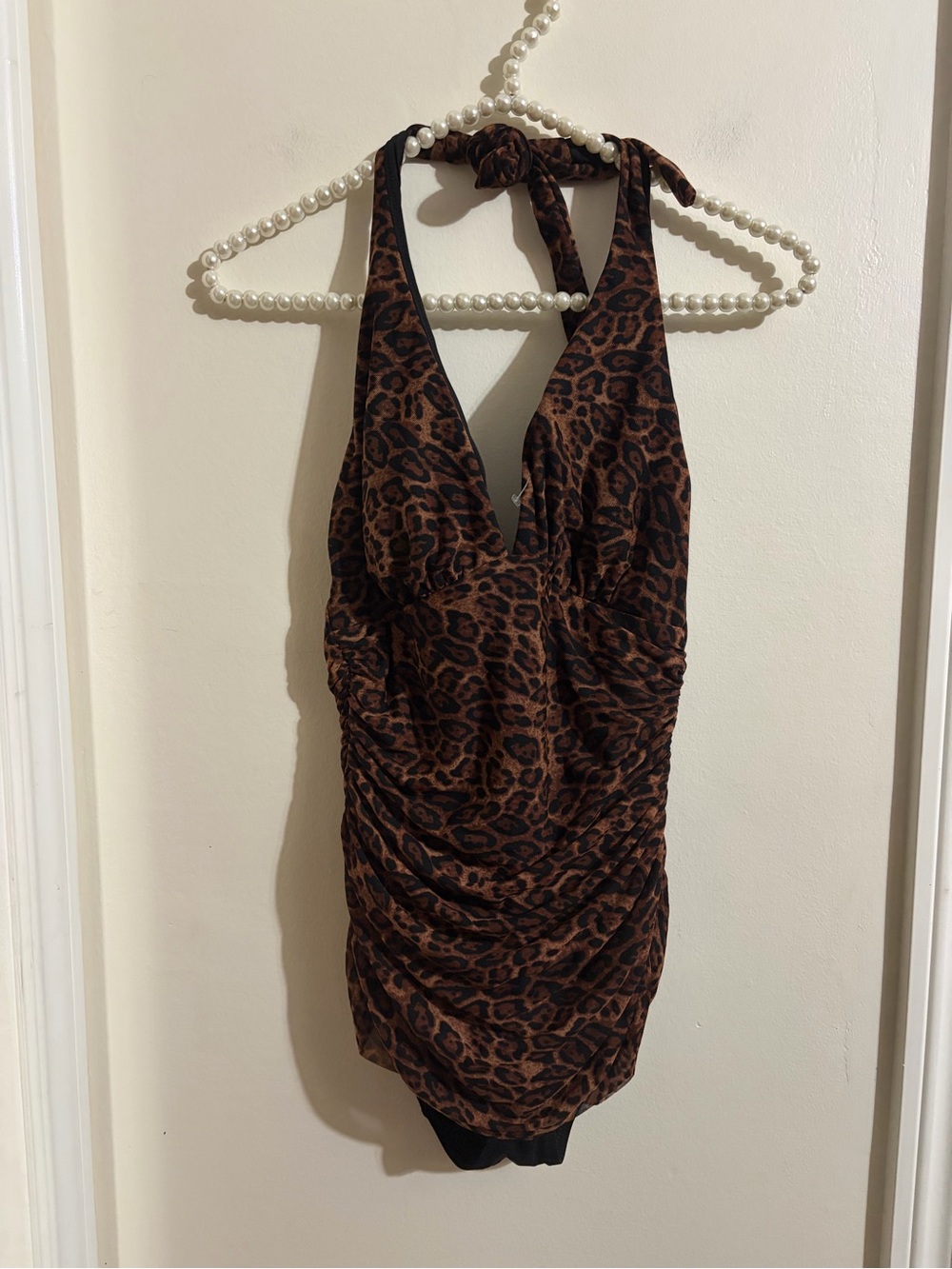 Popilush Leopard Halter Swimdress in Brown & Black